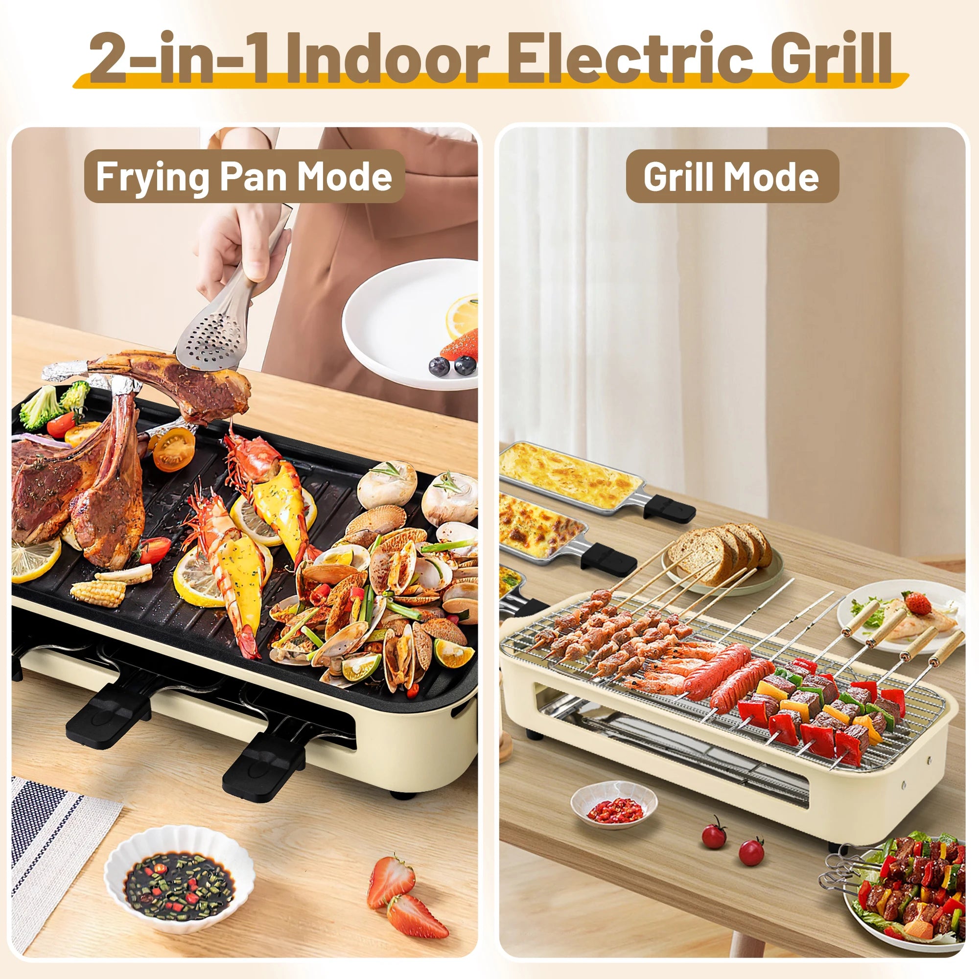 sumetas smokeless electric grill includes a grill rack, baking tray, and 4 cheese pans suitable for grilling, pan-frying meat,