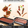 Electric indoor grill with griddle and grill rack