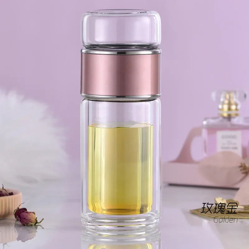Glass Tea Infuser Bottle Double Layer Tumbler