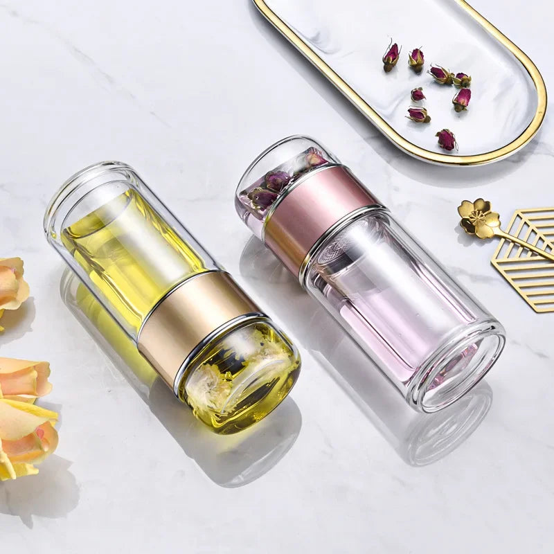 Glass Tea Infuser Bottle Double Layer Tumbler