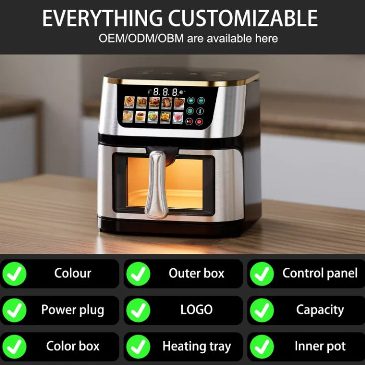 Heavy-Duty 10L Square Air Deep Fryer with Grill Function for Household Use Visual Window Automatic Healthy Oil-free Heating