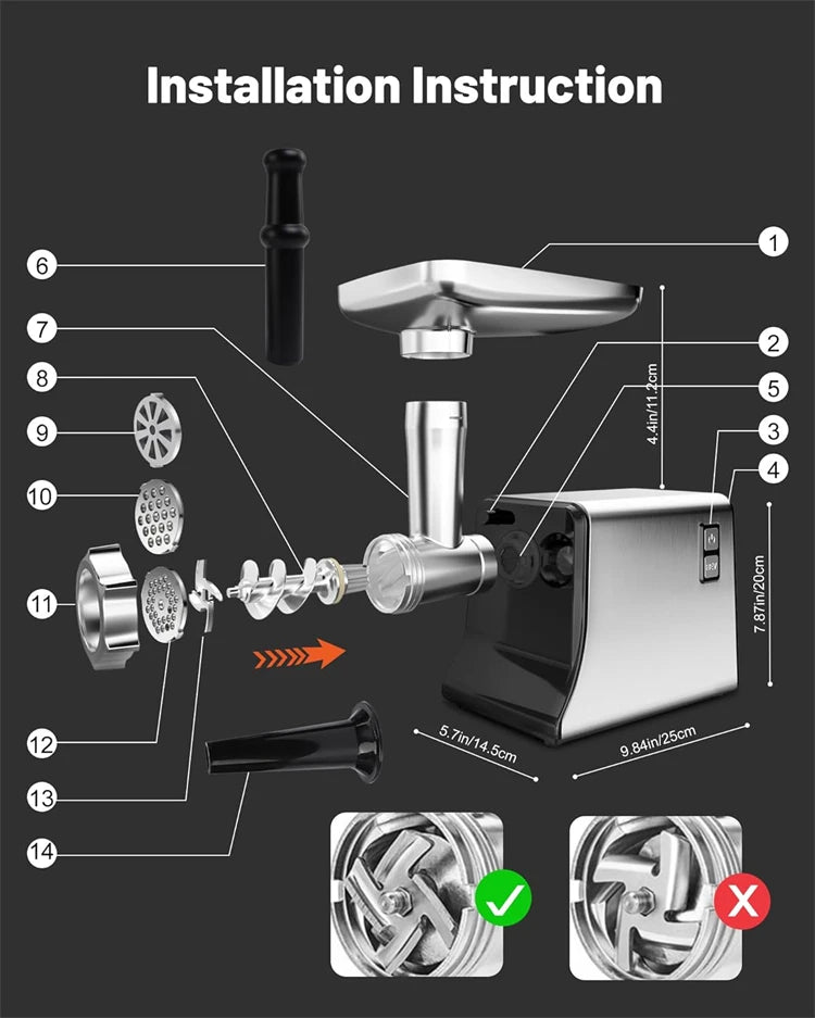 LMETJMA Electric Meat Grinder Sausage Stuffer Maker Heavy Duty Meat Mincer with Stainless Steel Cutting Blade Kubbe Kit JT365