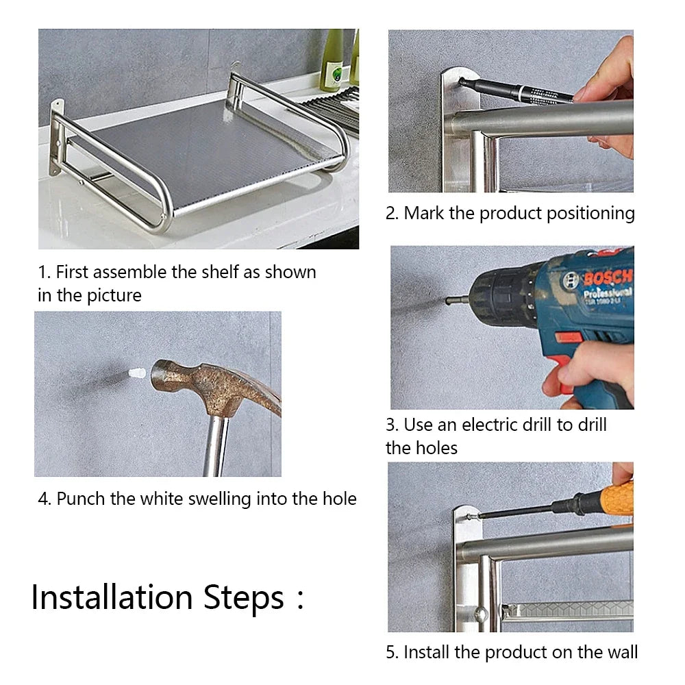 Microwave Oven Rack Stainless Steel Kitchen Shelf