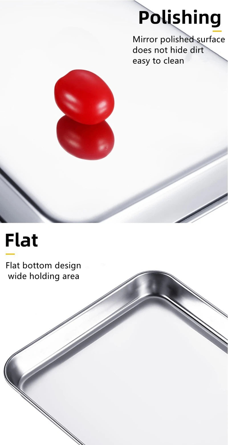 Rectangle Stainless Steel Tray Buffet Presentation Tray Metal Food Serving Plate Rice Noodle Pan Home Dishes Storage Organizer