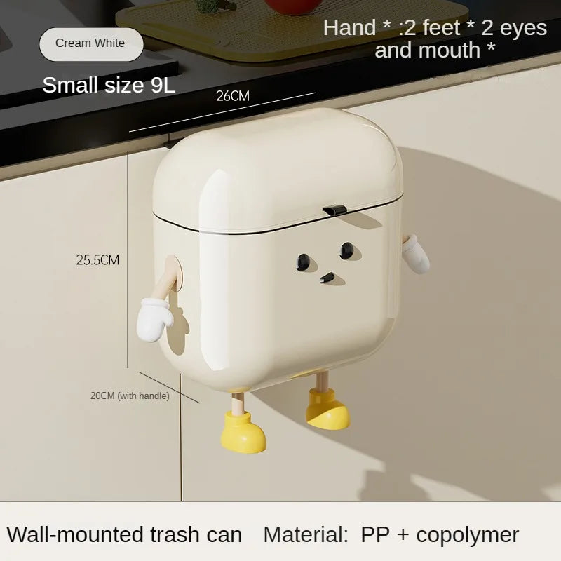 9L/12L DIY Cream-Colored Wall-mounted Kitchen Trash Can with Lid for Food Waste and Bathroom No Bending High Appearance Level