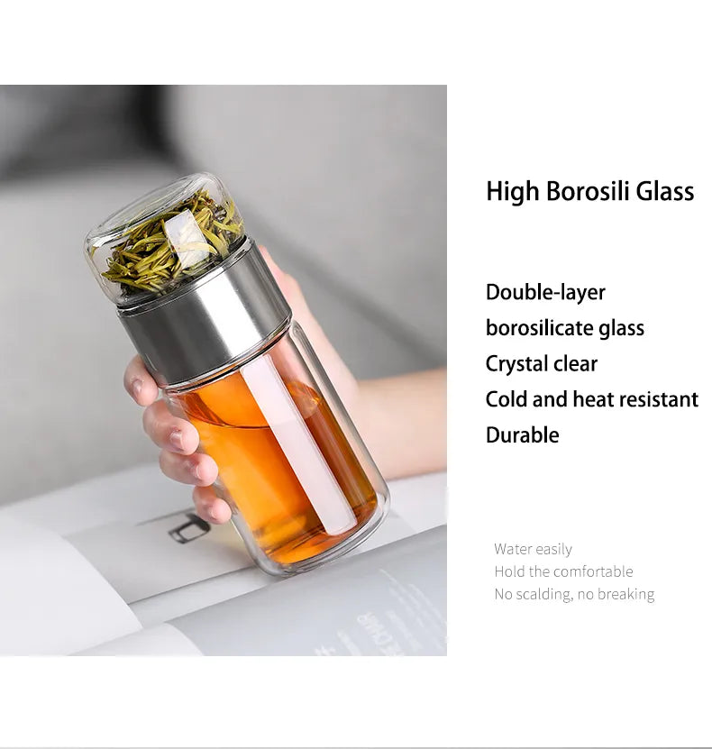 Glass Tea Infuser Bottle Double Layer Tumbler