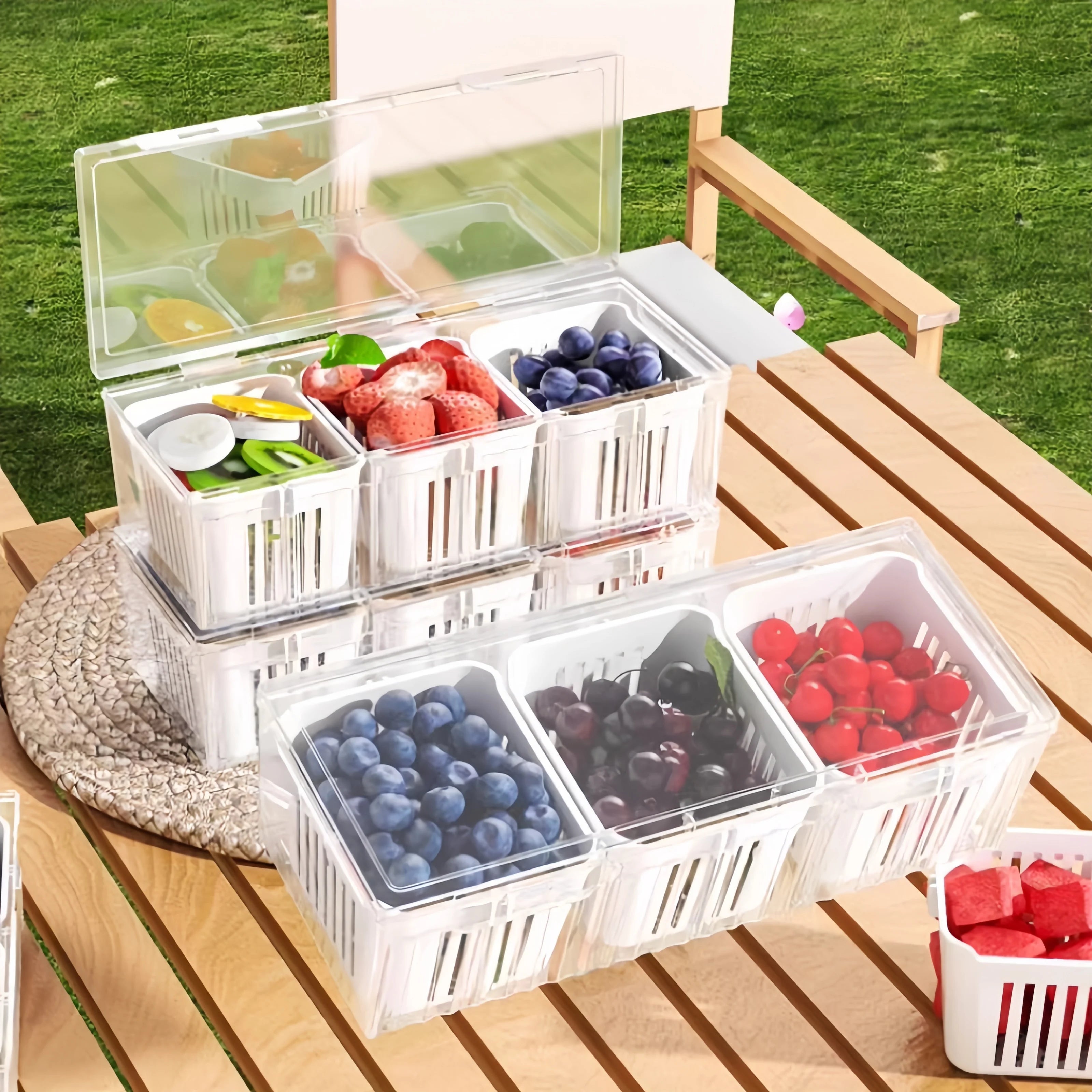 3-Grid Fridge Food Storage Container With Lid