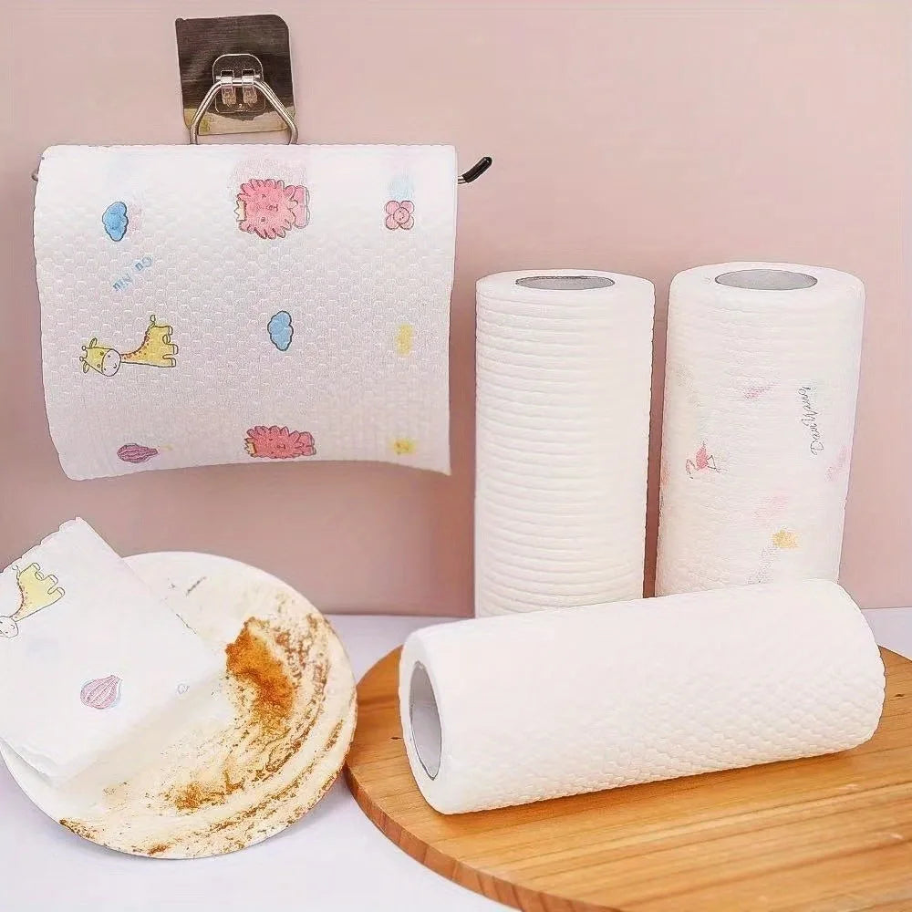 100/200/400-Sheet Reusable Cleaning Cloths - Random Print Lazy Rags, Multi-Use Kitchen Household Paper Towels Substitute ﻿