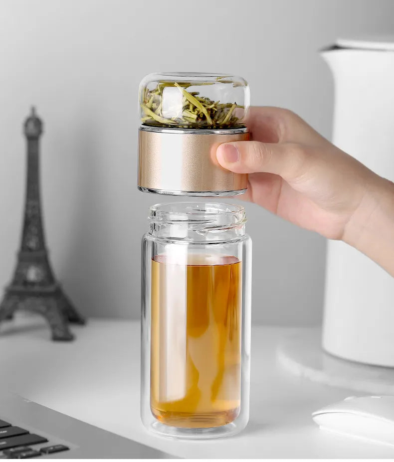 Glass Tea Infuser Bottle Double Layer Tumbler