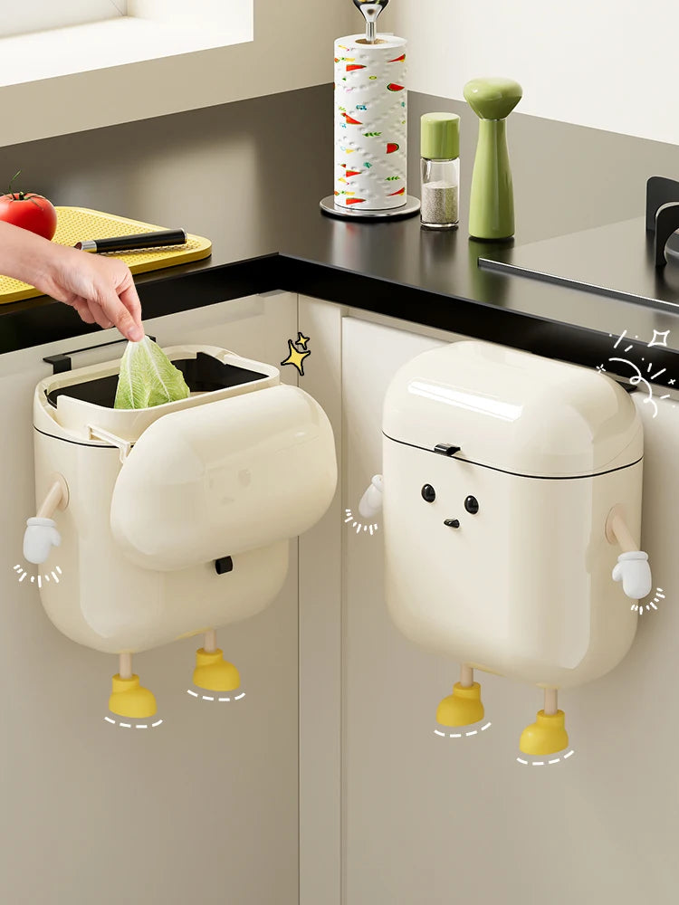 9L/12L DIY Cream-Colored Wall-mounted Kitchen Trash Can with Lid for Food Waste and Bathroom No Bending High Appearance Level