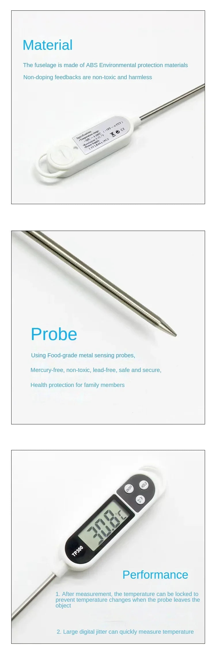 Stainless Steel Probe Type Household Food Thermometer Pen Type Milk Temperature Cooking Food Thermometer
