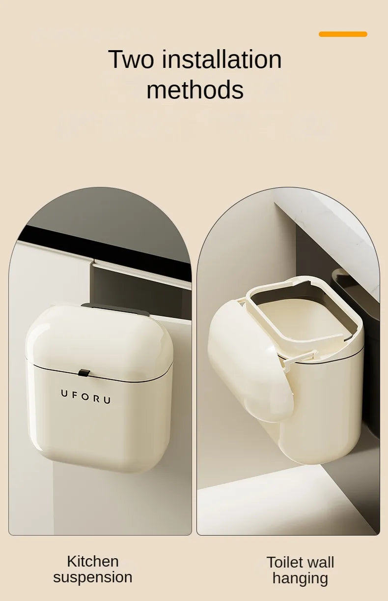 9L/12L DIY Cream-Colored Wall-mounted Kitchen Trash Can with Lid for Food Waste and Bathroom No Bending High Appearance Level