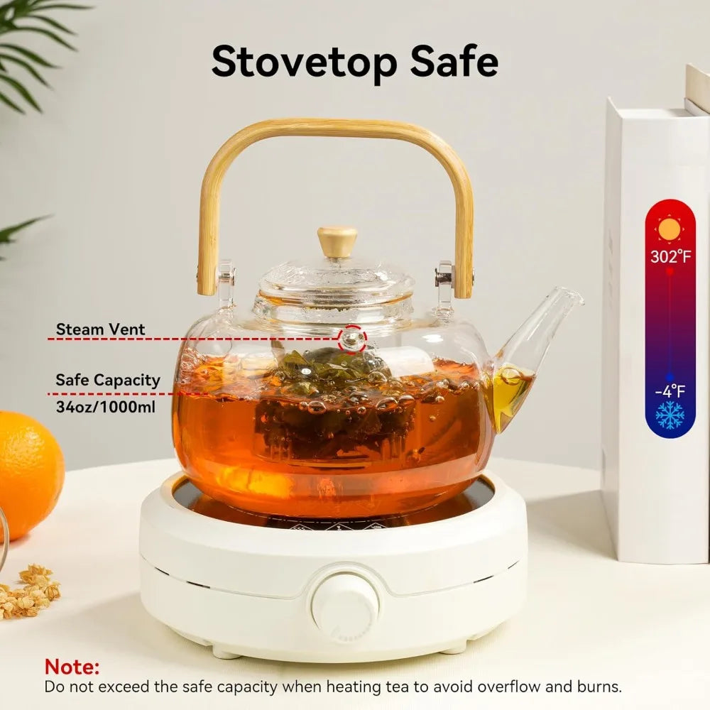Glass Teapot with Infuser Stovetop Safe Tea Maker