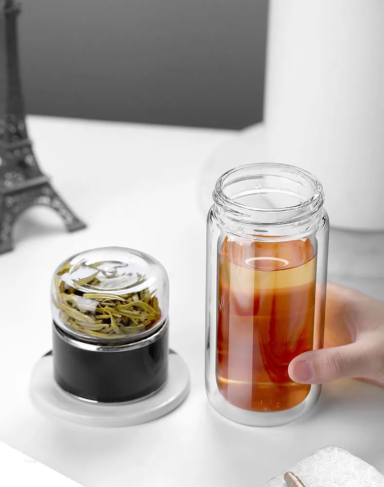 Glass Tea Infuser Bottle Double Layer Tumbler