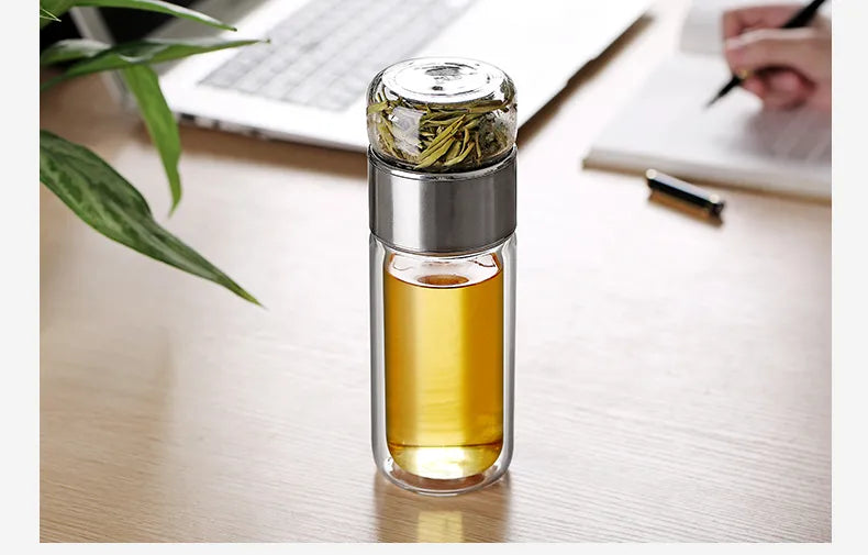 Glass Tea Infuser Bottle Double Layer Tumbler