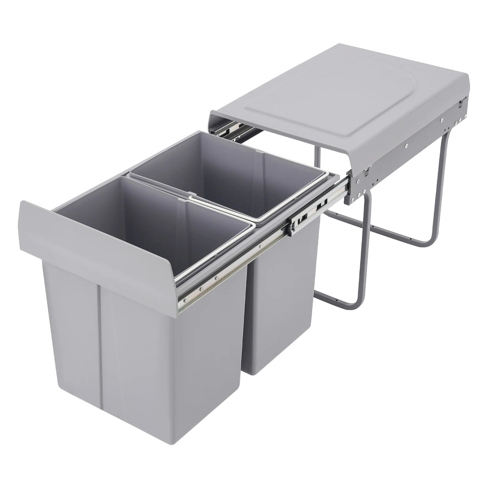 20L Each Dual Pull-Out Trash Can Easy Install Under Cabinet Kitchen Waste Bin with 2 Bins Slide out Recycling Garbage Can