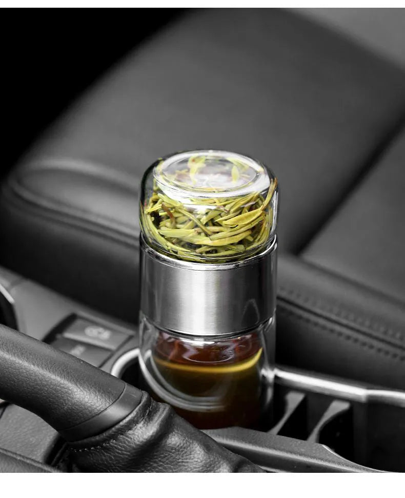 Glass Tea Infuser Bottle Double Layer Tumbler