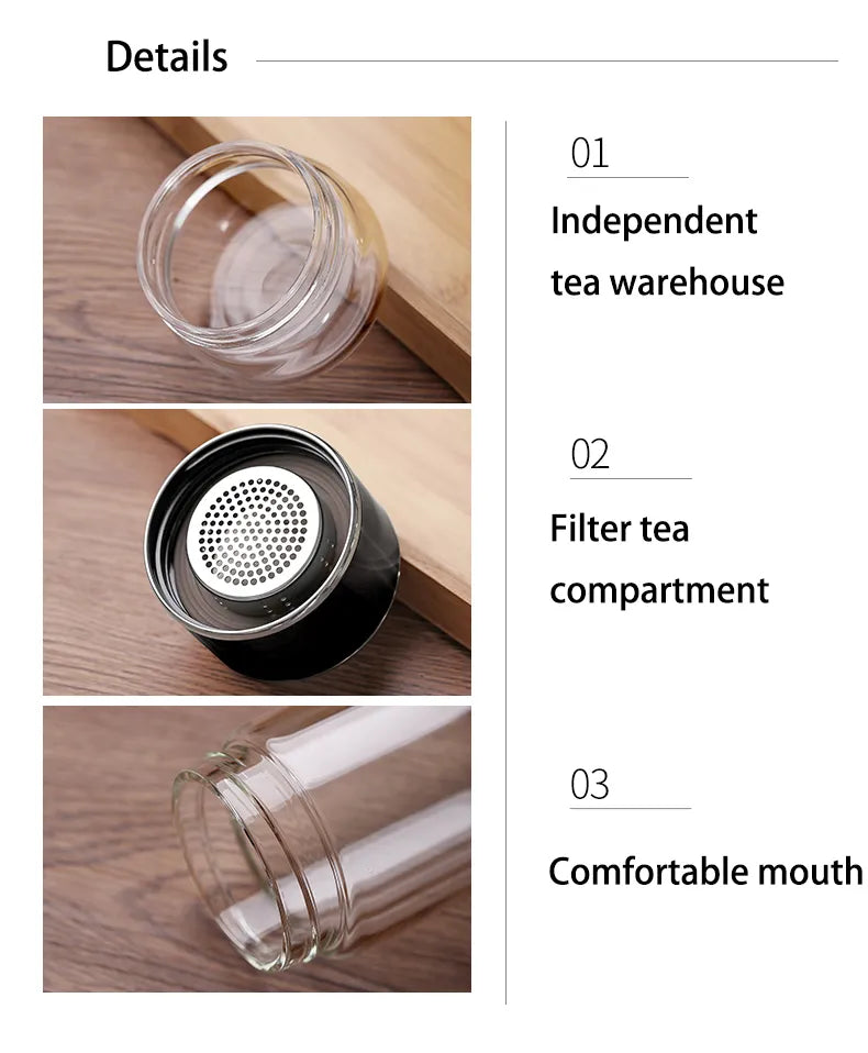 Glass Tea Infuser Bottle Double Layer Tumbler