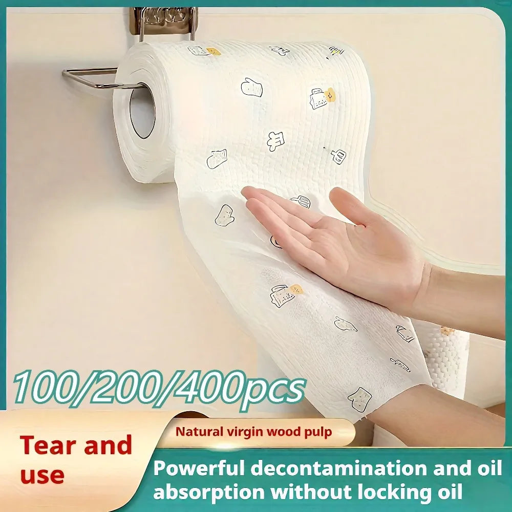100/200/400-Sheet Reusable Cleaning Cloths - Random Print Lazy Rags, Multi-Use Kitchen Household Paper Towels Substitute ﻿