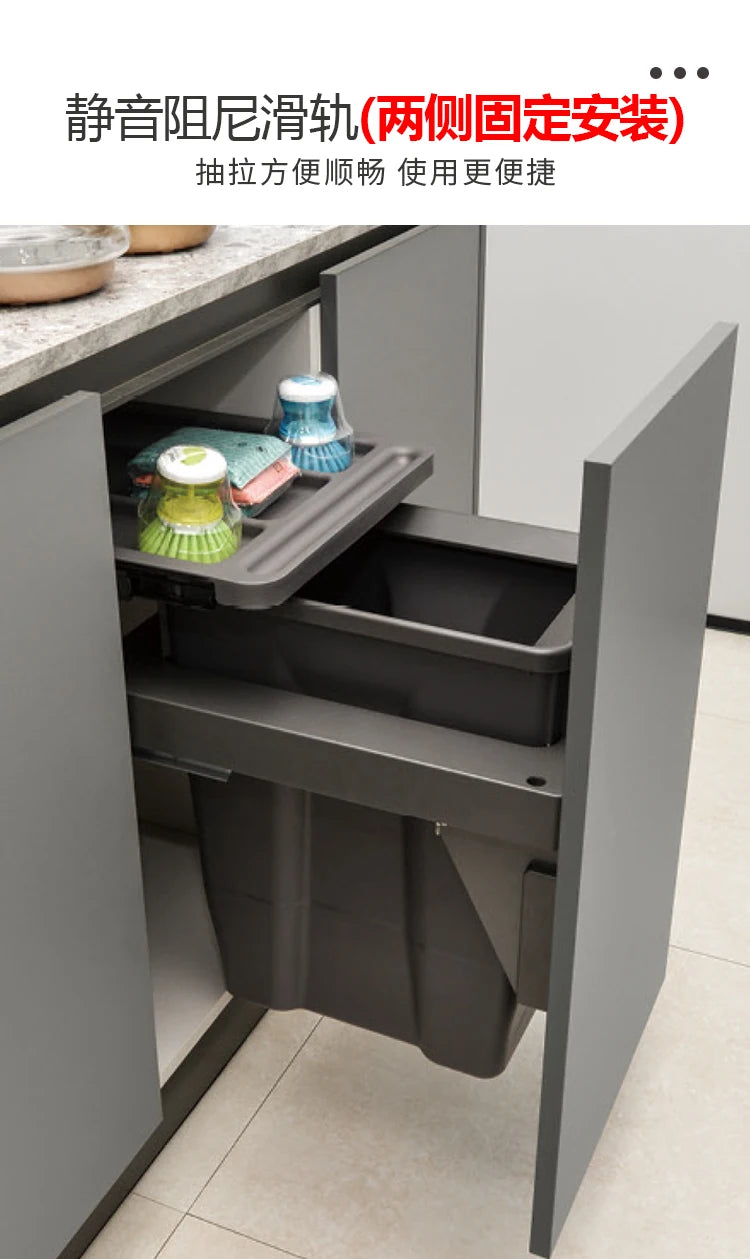 Large Hidden Kitchen Trash Can - Single Built-In Cabinet Pull-Out Slide-Out Garbage Bin for Bedroom Wastebasket