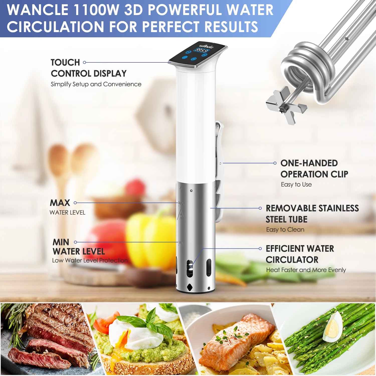 Wancle 1100W Waterproof Vacuum Sous Vide Cooker Immersion Circulator Accurate Cooking With LED Digital Display Slow Cooker