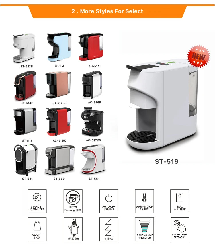 China 11-in-1 Multi-Capsule Coffee Maker Electric Semi-Auto Cafeteria for Home & Hotel Use Durable PP Housing