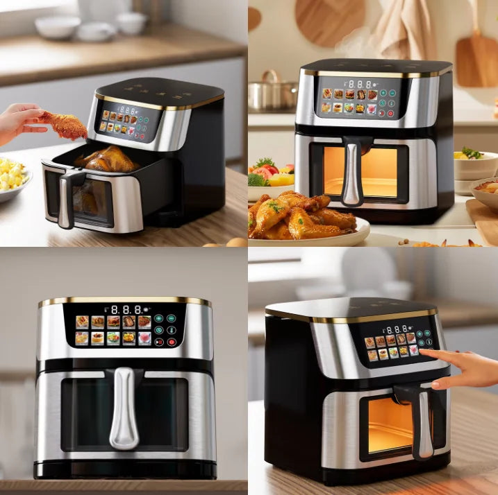 Heavy-Duty 10L Square Air Deep Fryer with Grill Function for Household Use Visual Window Automatic Healthy Oil-free Heating
