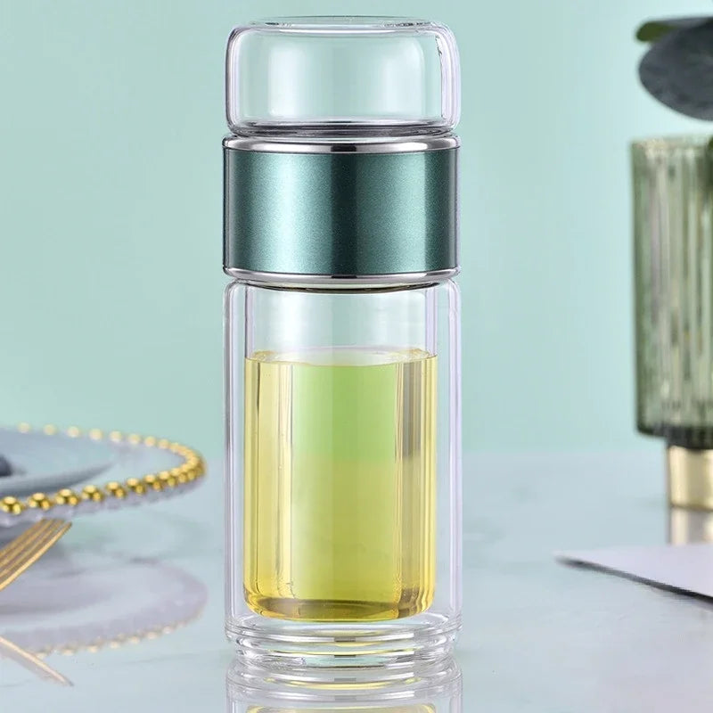 Glass Tea Infuser Bottle Double Layer Tumbler
