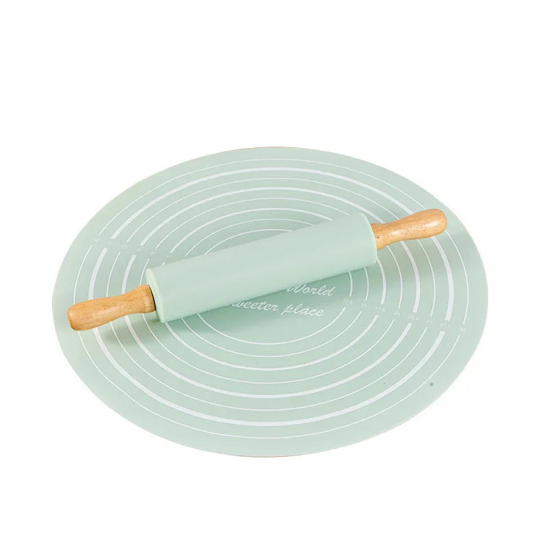 2 Piece Non Stick Rolling Mat and Rolling Pin Set for Home Baking Dough Kneading Flour Resistant Silicone Pastry Mat