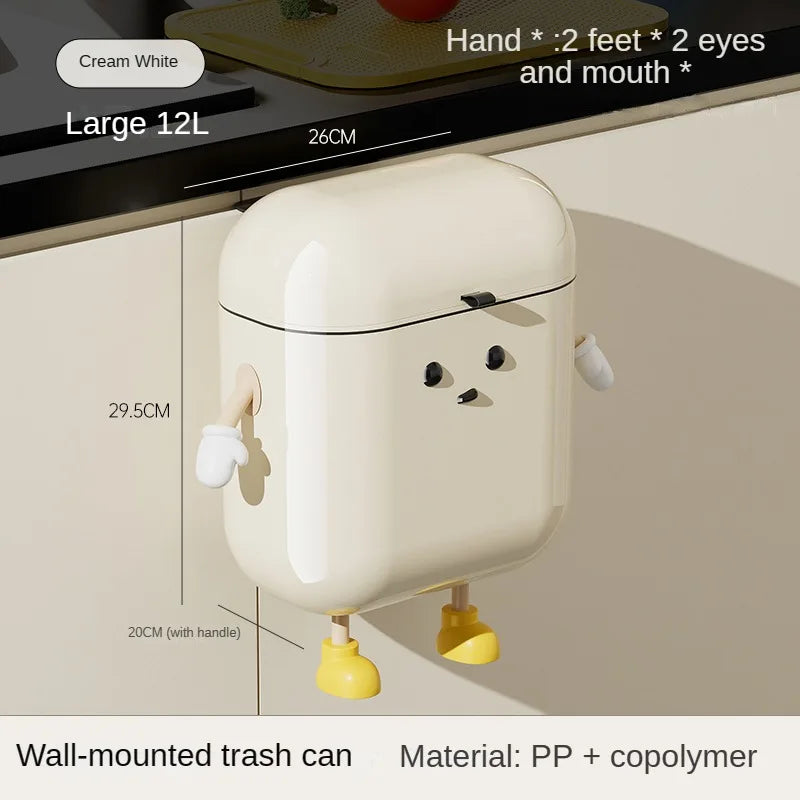 9L/12L DIY Cream-Colored Wall-mounted Kitchen Trash Can with Lid for Food Waste and Bathroom No Bending High Appearance Level
