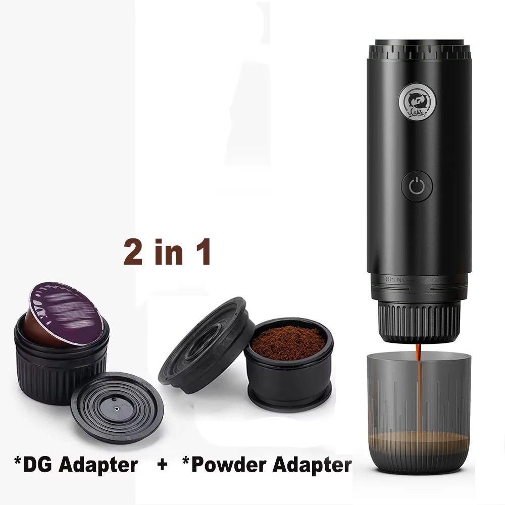 Coffee Machine Travel Portable Espresso for Car & Home Camping Coffee Maker 2-in-1 Capsule Powder Nespresso or Dolce Gusto