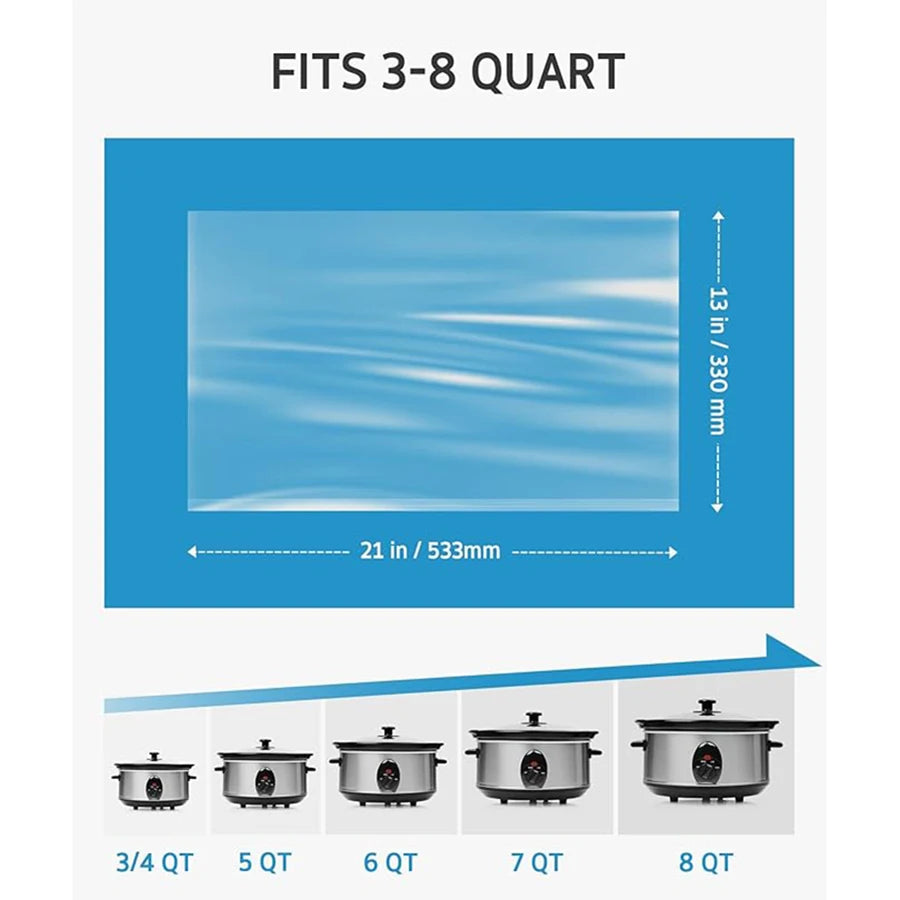 Slow Cooker Liners Fits 3-8 Quarts 13" x 21" Disposable Pot Liners Suitable for Oval & Round & Retangular Pot BPA Free