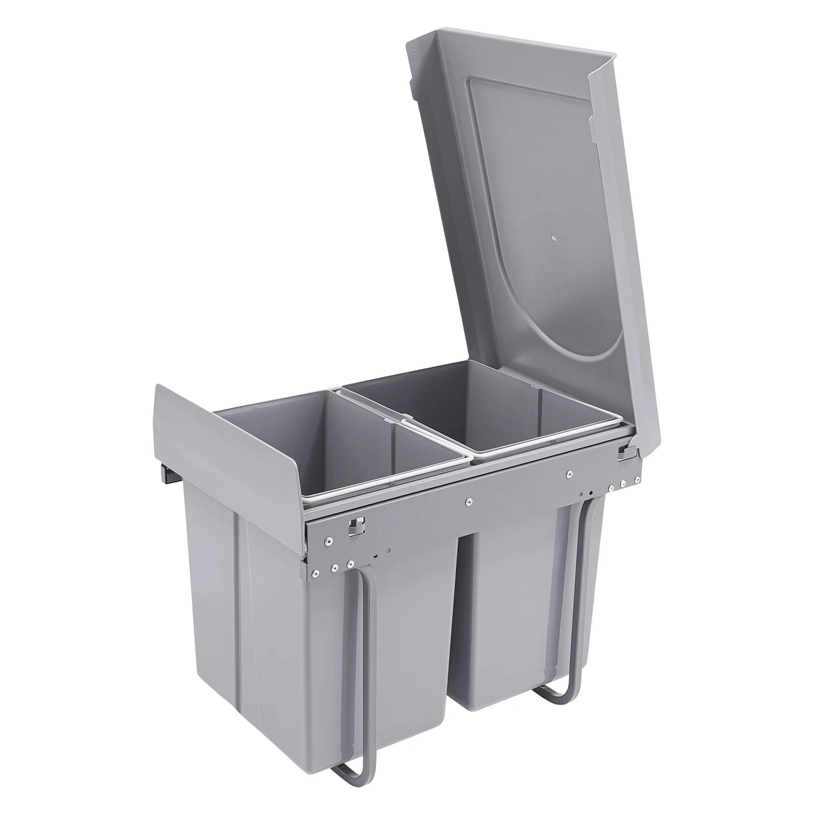 20L Each Dual Pull-Out Trash Can Easy Install Under Cabinet Kitchen Waste Bin with 2 Bins Slide out Recycling Garbage Can