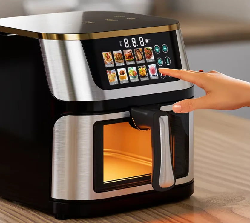 Heavy-Duty 10L Square Air Deep Fryer with Grill Function for Household Use Visual Window Automatic Healthy Oil-free Heating