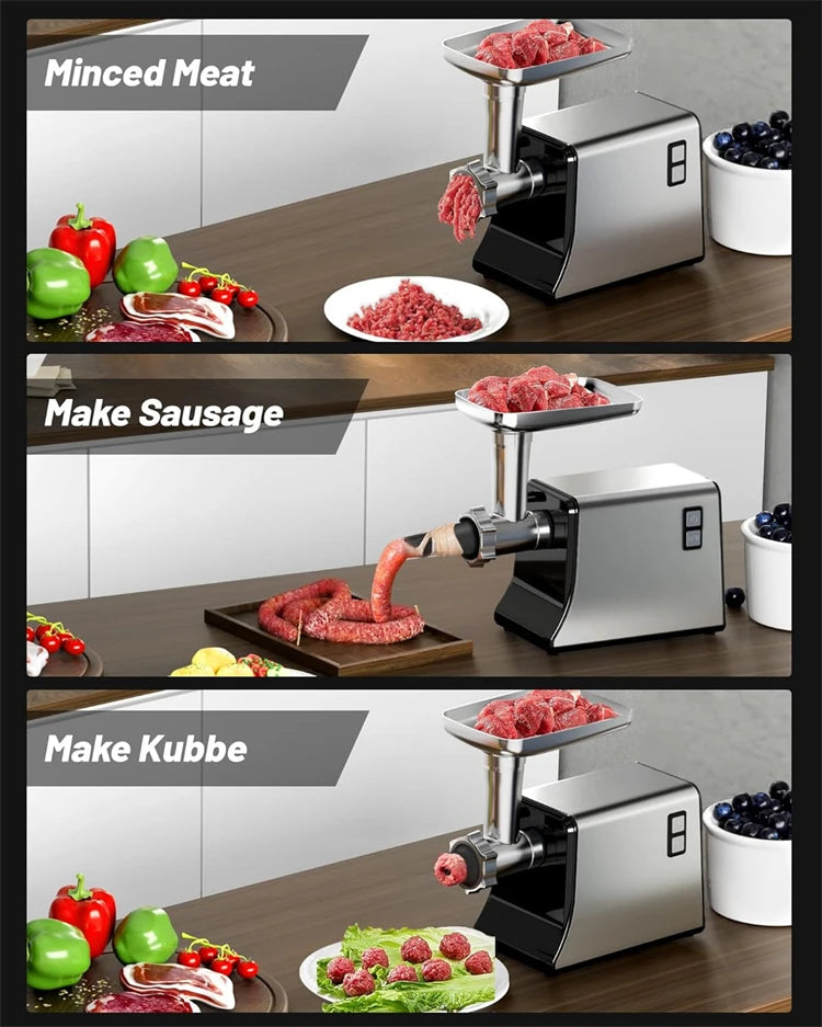 LMETJMA Electric Meat Grinder Sausage Stuffer Maker Heavy Duty Meat Mincer with Stainless Steel Cutting Blade Kubbe Kit JT365