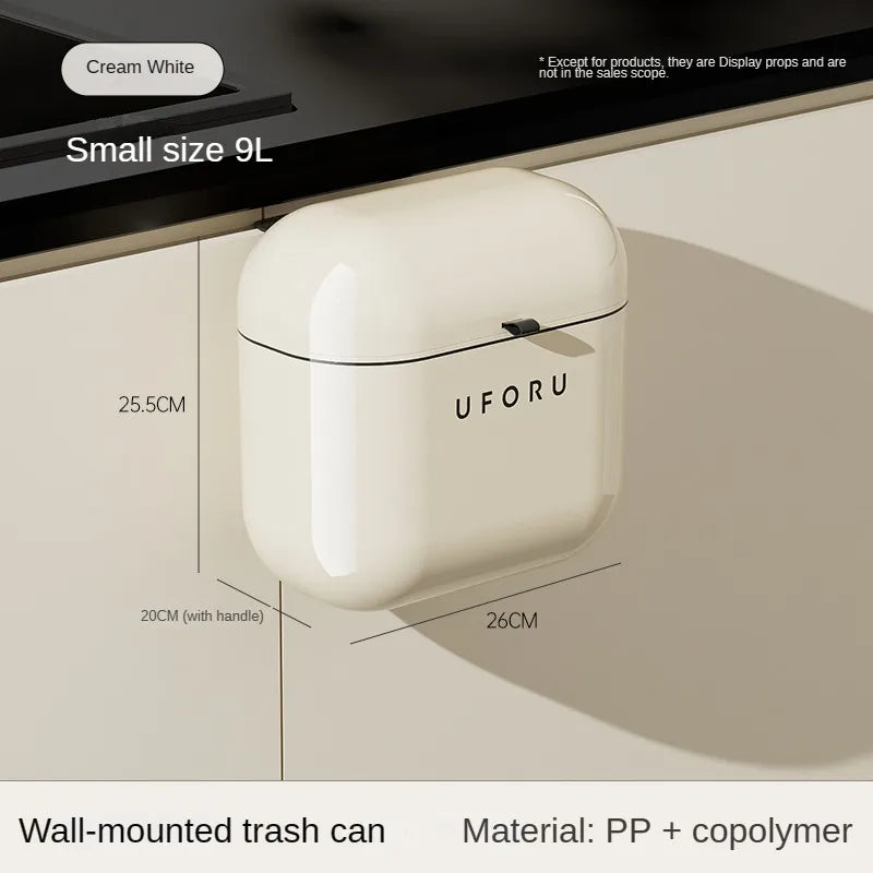 9L/12L DIY Cream-Colored Wall-mounted Kitchen Trash Can with Lid for Food Waste and Bathroom No Bending High Appearance Level