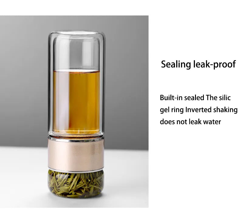 Glass Tea Infuser Bottle Double Layer Tumbler