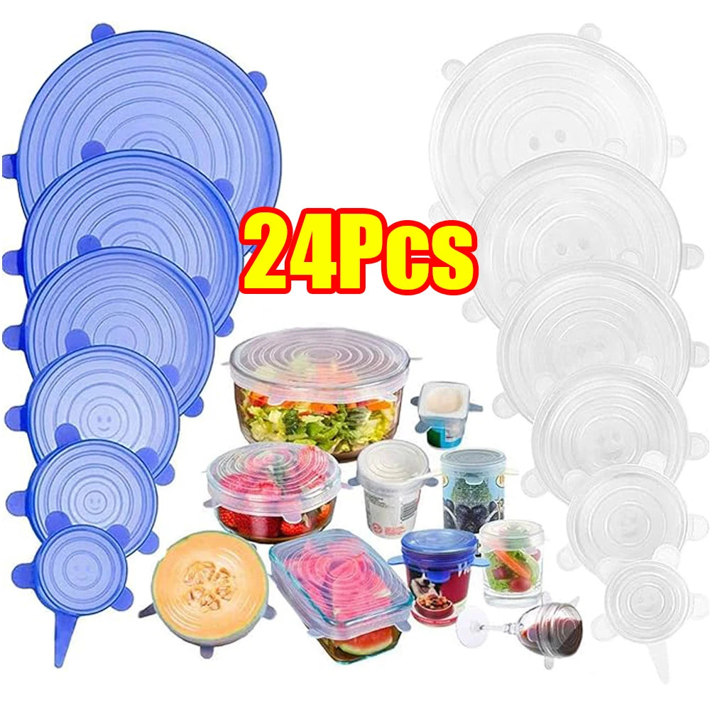 6-24Pcs Silicone Lid Food Reusable Silicone Stretch Lids for Food Bowls Food Bowl Covers Fruit and Vegetable Fresh-Keeping Cover
