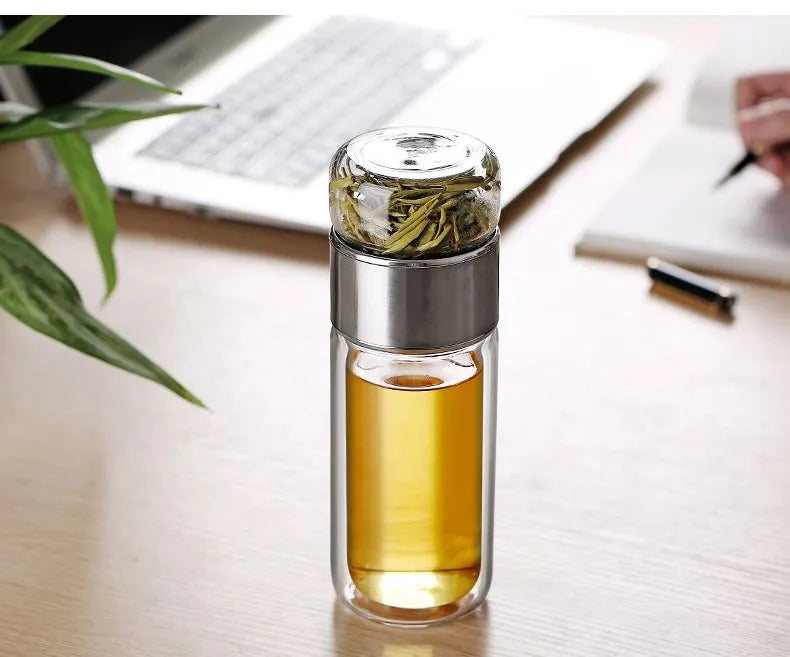 Glass Tea Infuser Bottle Double Layer Tumbler