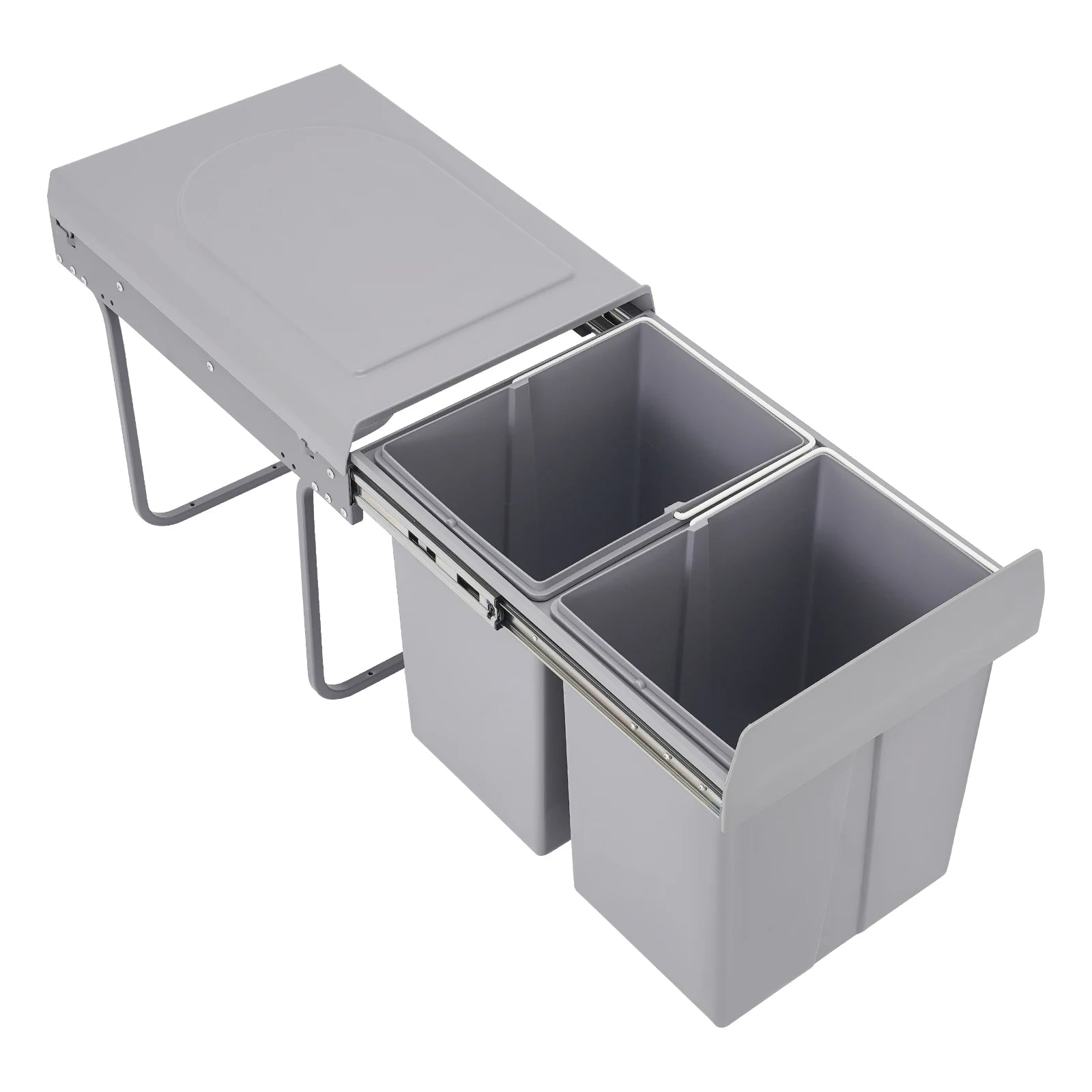 20L Each Dual Pull-Out Trash Can Easy Install Under Cabinet Kitchen Waste Bin with 2 Bins Slide out Recycling Garbage Can