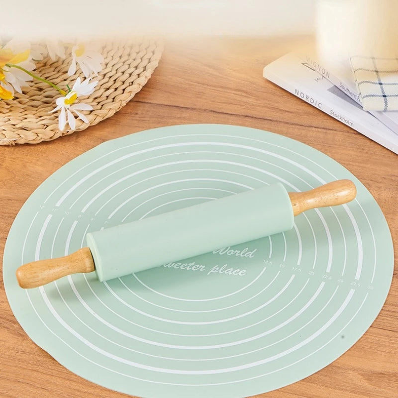 2 Piece Non Stick Rolling Mat and Rolling Pin Set for Home Baking Dough Kneading Flour Resistant Silicone Pastry Mat