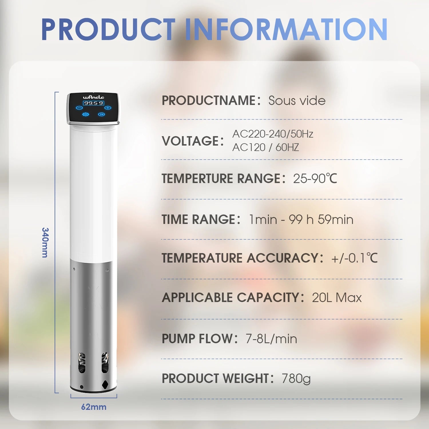 Wancle 1100W Waterproof Vacuum Sous Vide Cooker Immersion Circulator Accurate Cooking With LED Digital Display Slow Cooker