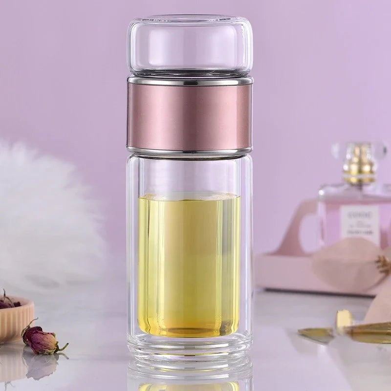 Glass Tea Infuser Bottle Double Layer Tumbler