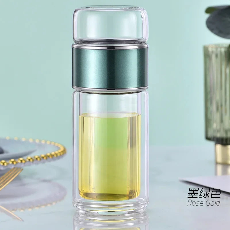 Glass Tea Infuser Bottle Double Layer Tumbler