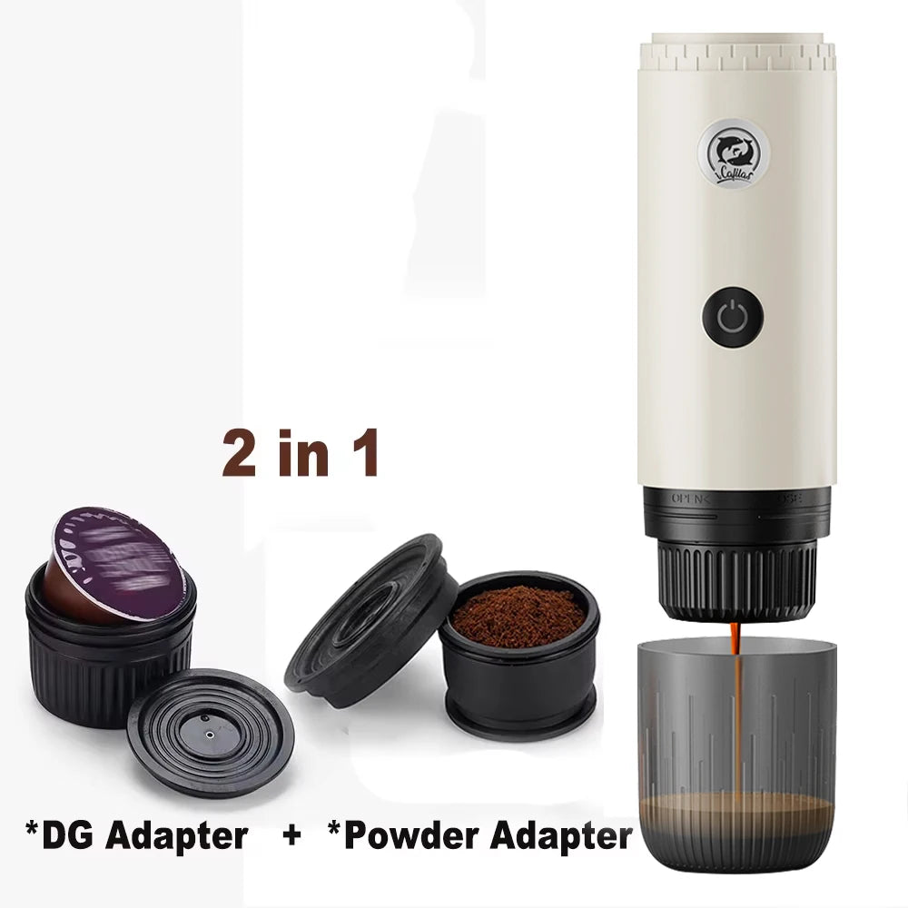 Coffee Machine Travel Portable Espresso for Car & Home Camping Coffee Maker 2-in-1 Capsule Powder Nespresso or Dolce Gusto