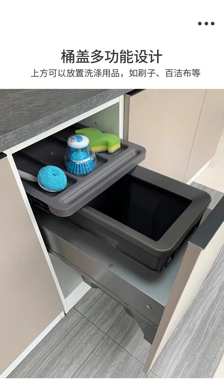 Large Hidden Kitchen Trash Can - Single Built-In Cabinet Pull-Out Slide-Out Garbage Bin for Bedroom Wastebasket