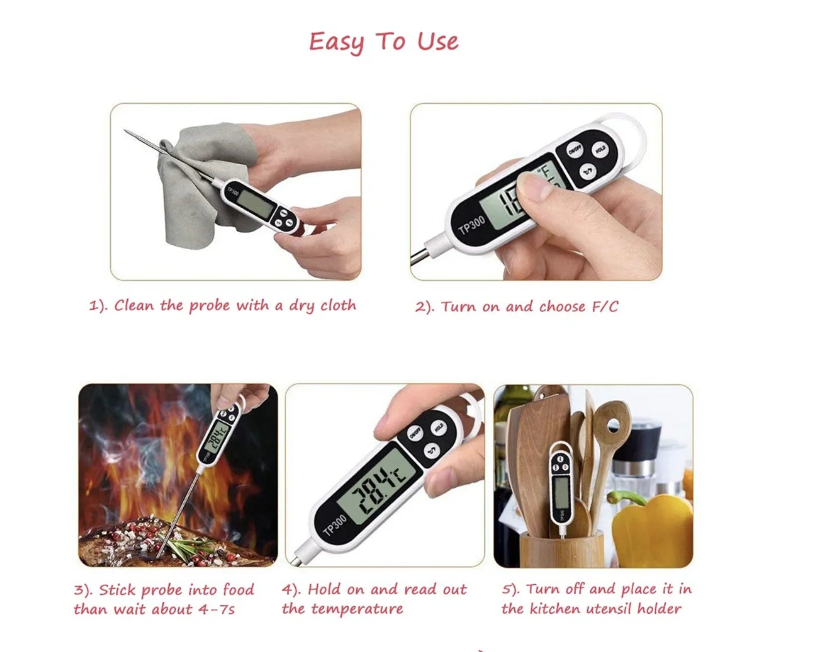 Stainless Steel Probe Type Household Food Thermometer Pen Type Milk Temperature Cooking Food Thermometer