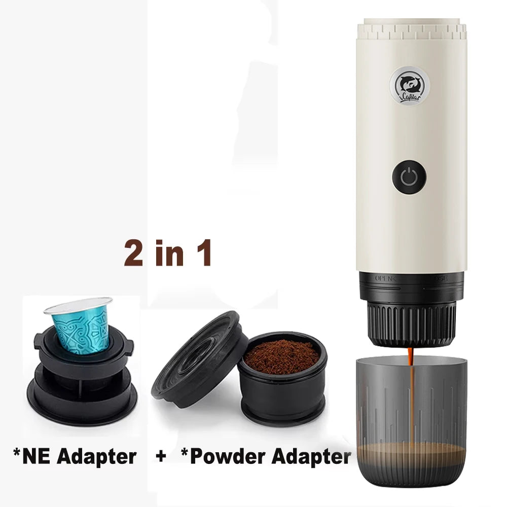 Coffee Machine Travel Portable Espresso for Car & Home Camping Coffee Maker 2-in-1 Capsule Powder Nespresso or Dolce Gusto
