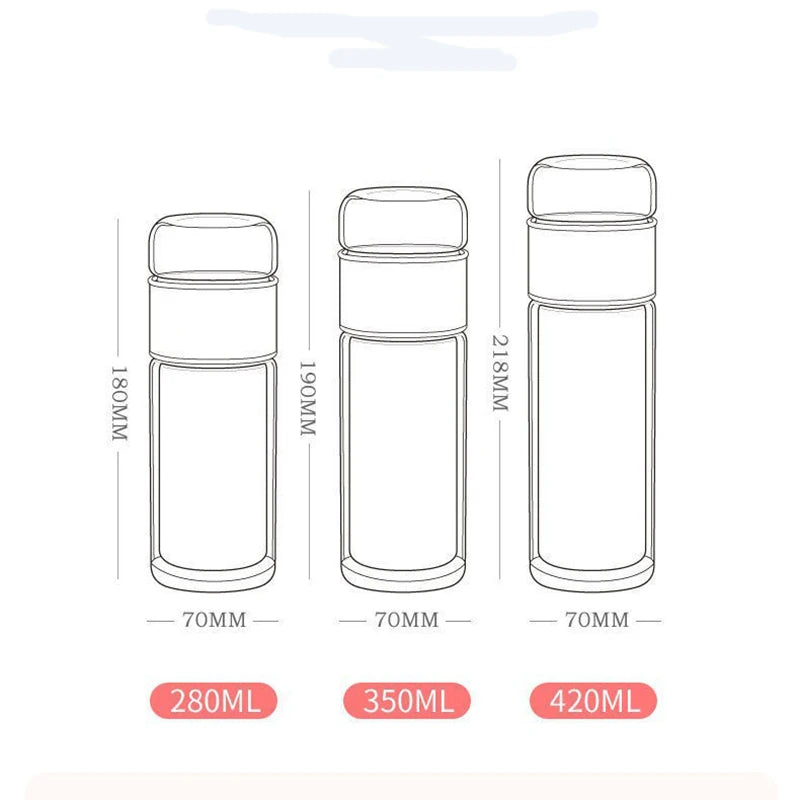 Glass Tea Infuser Bottle Double Layer Tumbler