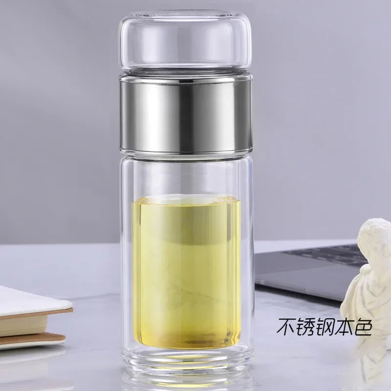 Glass Tea Infuser Bottle Double Layer Tumbler